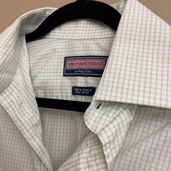Men's Vineyard Vines Long Sleeve Button Down Shirt Size 15 R Green Check - Picture 3 of 4